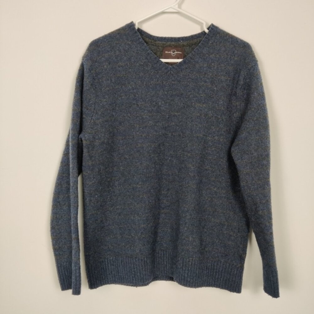 Black Brown 1826 Men's Striped V-neck Wool Sweater Blue Gray Lambswool Old Money